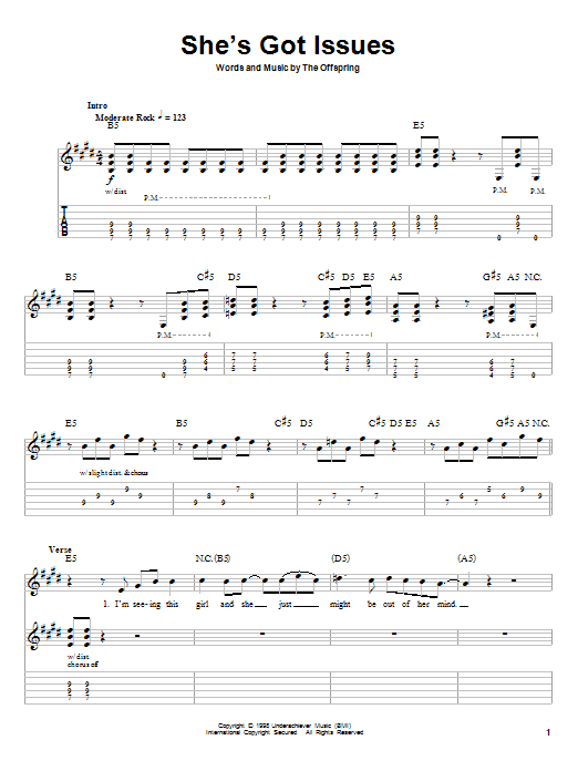 The Offspring She's Got Issues Sheet Music Notes & Chords for Guitar Tab Play-Along - Download or Print PDF