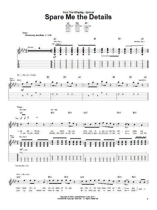 The Offspring Spare Me The Details Sheet Music Notes & Chords for Guitar Tab - Download or Print PDF