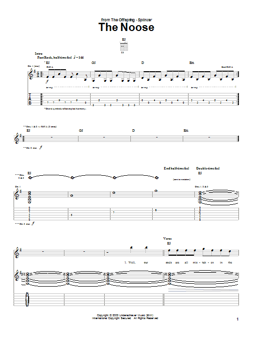 The Offspring The Noose Sheet Music Notes & Chords for Guitar Tab - Download or Print PDF