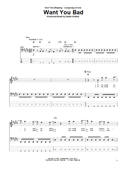 The Offspring Want You Bad Sheet Music Notes & Chords for Easy Guitar Tab - Download or Print PDF
