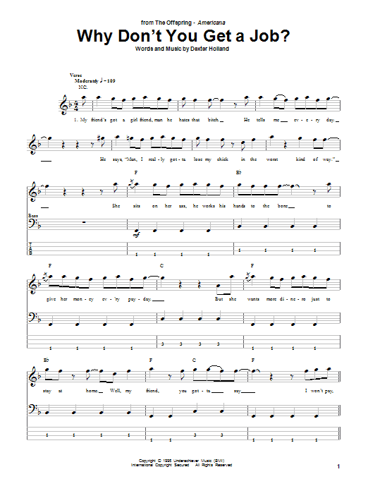 The Offspring Why Don't You Get A Job? Sheet Music Notes & Chords for Easy Guitar Tab - Download or Print PDF