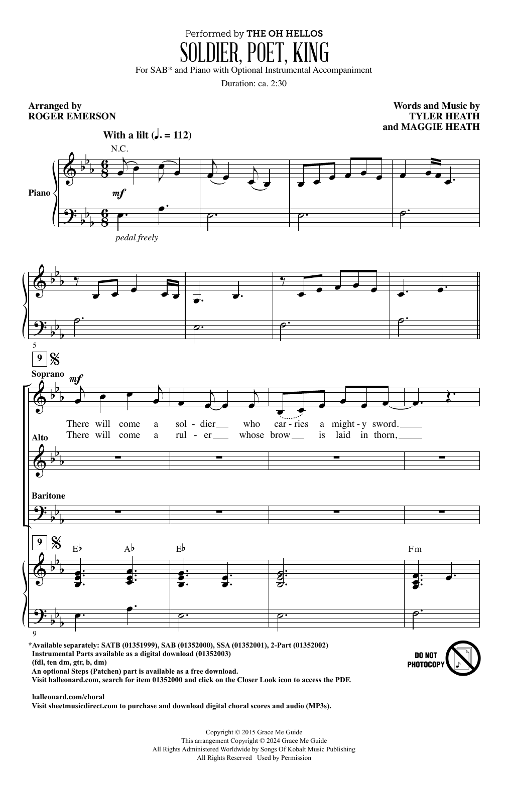 The Oh Hellos Soldier, Poet, King (arr. Roger Emerson) Sheet Music Notes & Chords for SAB Choir - Download or Print PDF