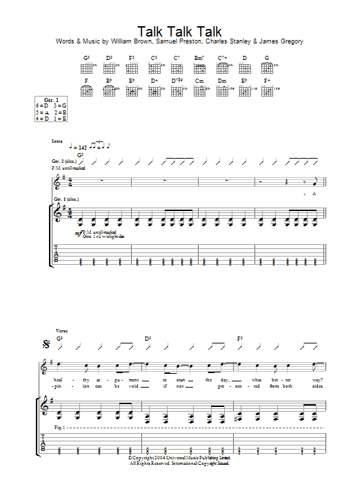 The Ordinary Boys Talk Talk Talk Sheet Music Notes & Chords for Guitar Tab - Download or Print PDF