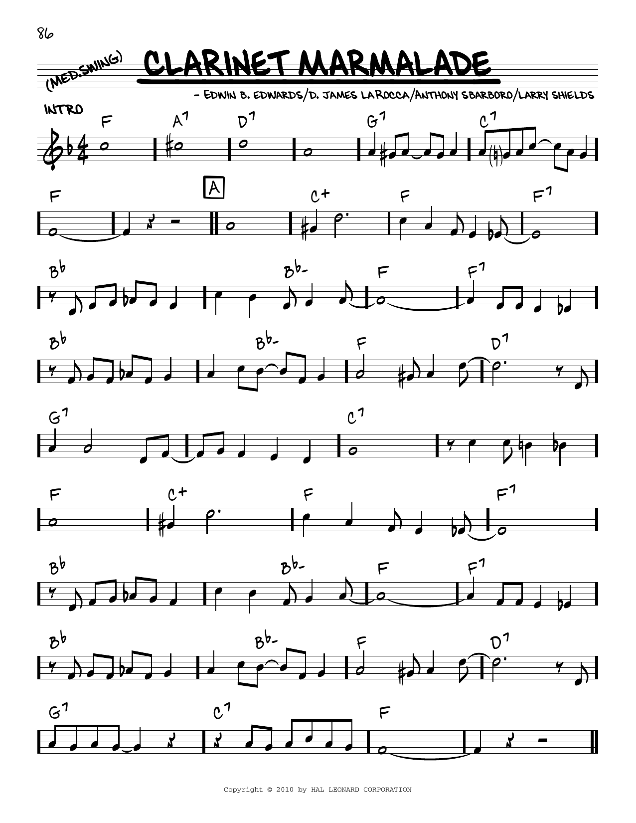 The Original Dixieland Jazz Band Clarinet Marmalade (arr. Robert Rawlins) Sheet Music Notes & Chords for Real Book – Melody, Lyrics & Chords - Download or Print PDF