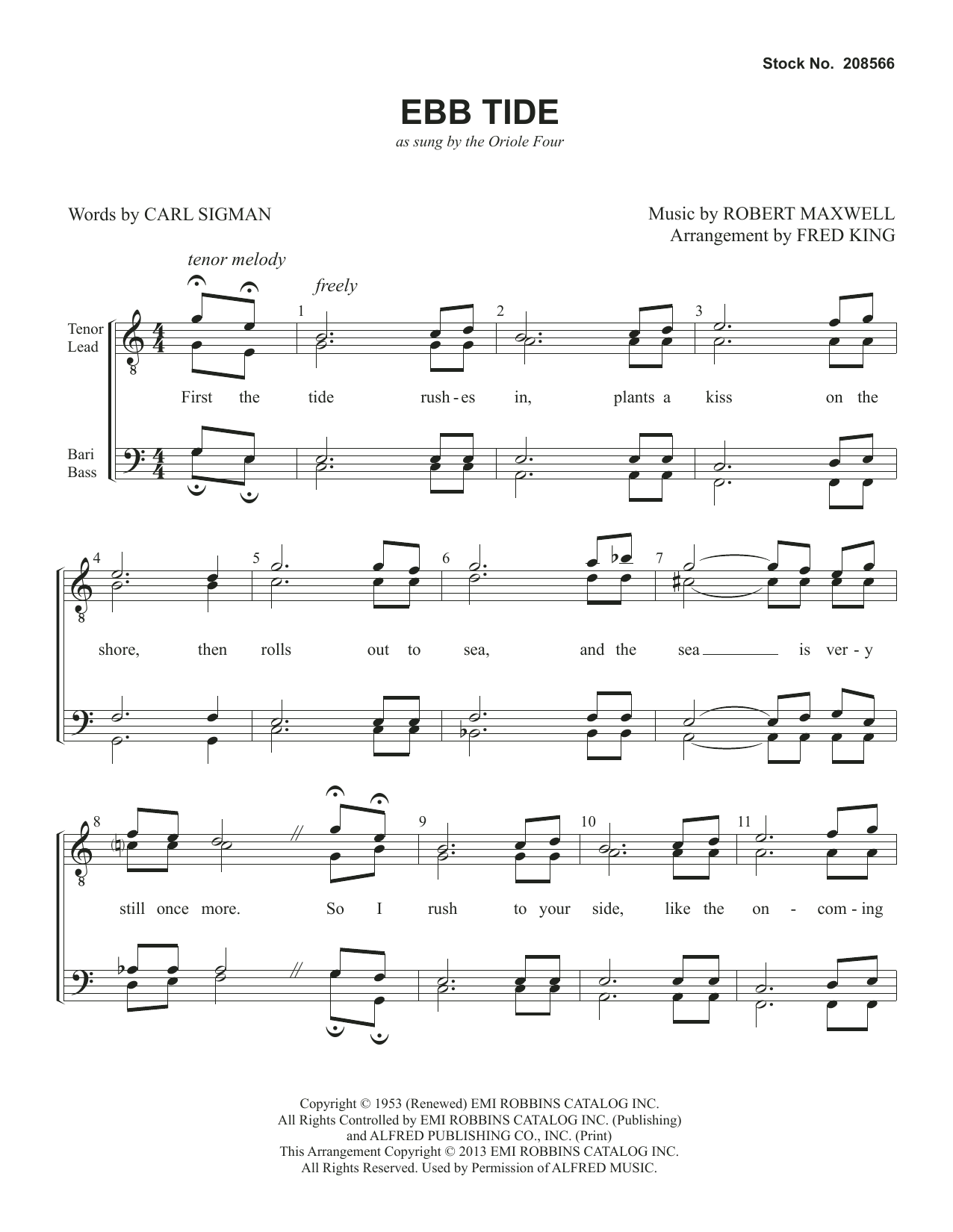 The Oriole Four Ebb Tide (arr. Fred King) Sheet Music Notes & Chords for SSAA Choir - Download or Print PDF