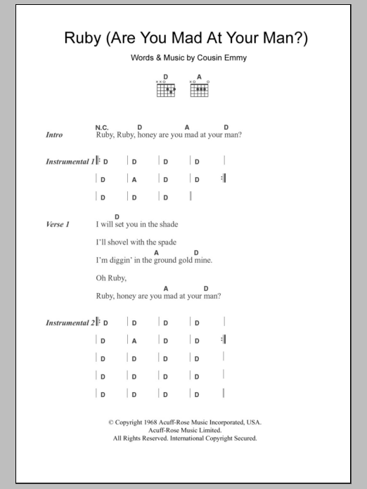 The Osborne Brothers Ruby (Are You Mad At Your Man?) Sheet Music Notes & Chords for Lyrics & Chords - Download or Print PDF