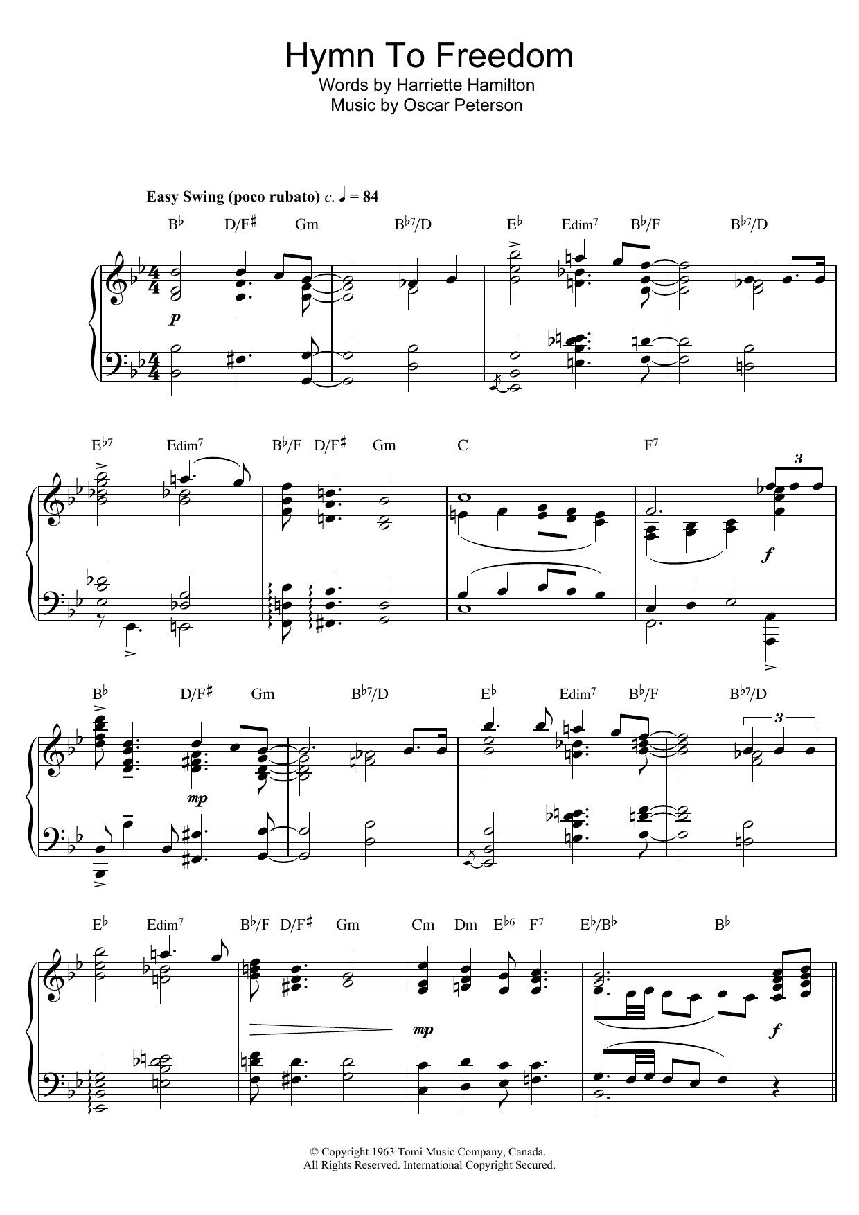 The Oscar Peterson Trio Hymn To Freedom Sheet Music Notes & Chords for Piano - Download or Print PDF