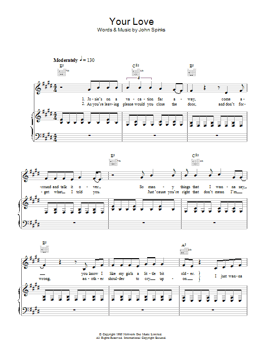 The Outfield Your Love Sheet Music Notes & Chords for Guitar Tab - Download or Print PDF