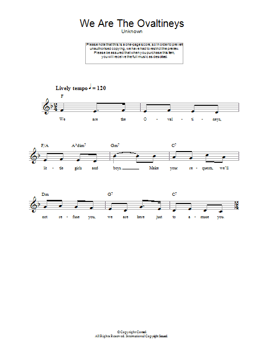 Unknown We Are The Ovaltineys Sheet Music Notes & Chords for Melody Line, Lyrics & Chords - Download or Print PDF