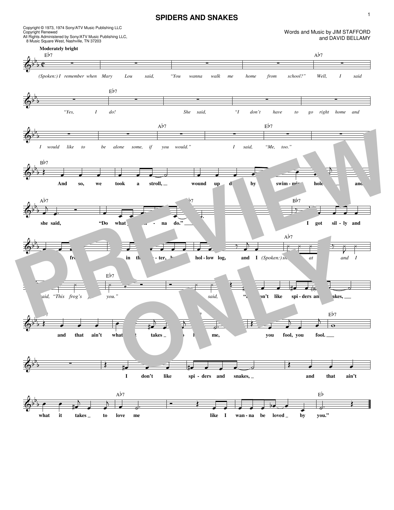 The Party Spiders And Snakes Sheet Music Notes & Chords for Melody Line, Lyrics & Chords - Download or Print PDF