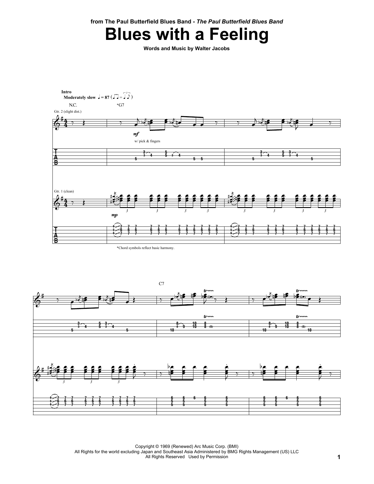 The Paul Butterfield Blues Band Blues With A Feeling Sheet Music Notes & Chords for Guitar Tab - Download or Print PDF