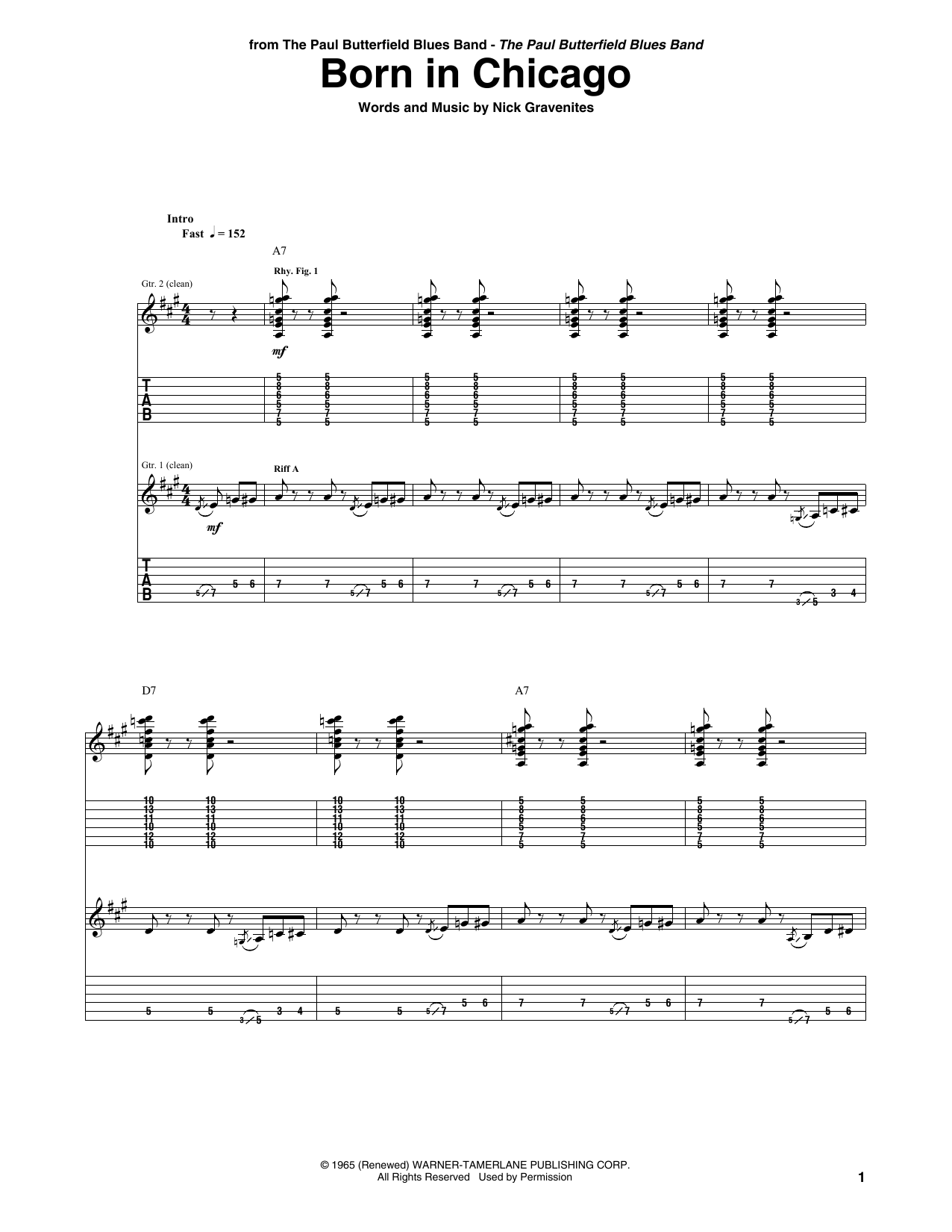 The Paul Butterfield Blues Band Born In Chicago Sheet Music Notes & Chords for Guitar Lead Sheet - Download or Print PDF