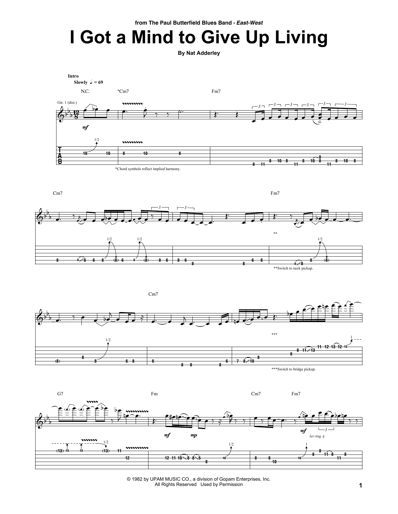 The Paul Butterfield Blues Band I Got A Mind To Give Up Living Sheet Music Notes & Chords for Guitar Tab - Download or Print PDF
