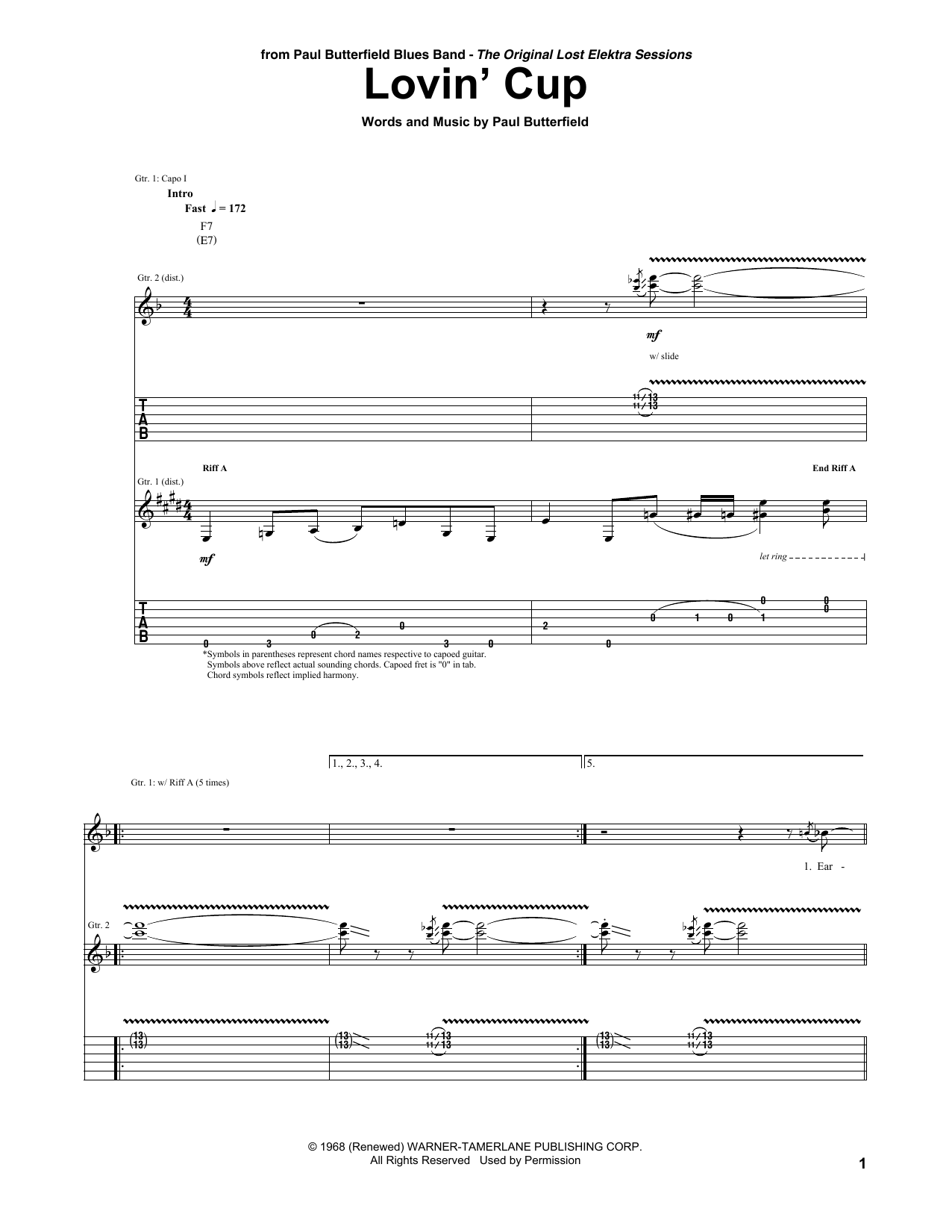 The Paul Butterfield Blues Band Lovin' Cup Sheet Music Notes & Chords for Guitar Tab - Download or Print PDF The Paul Butterfield Blues Band Lovin' Cup Sheet Music Notes & Chords for Guitar Tab - Download or Print PDF