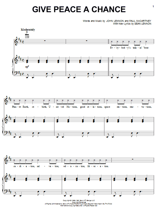 The Peace Choir Give Peace A Chance Sheet Music Notes & Chords for Piano, Vocal & Guitar (Right-Hand Melody) - Download or Print PDF