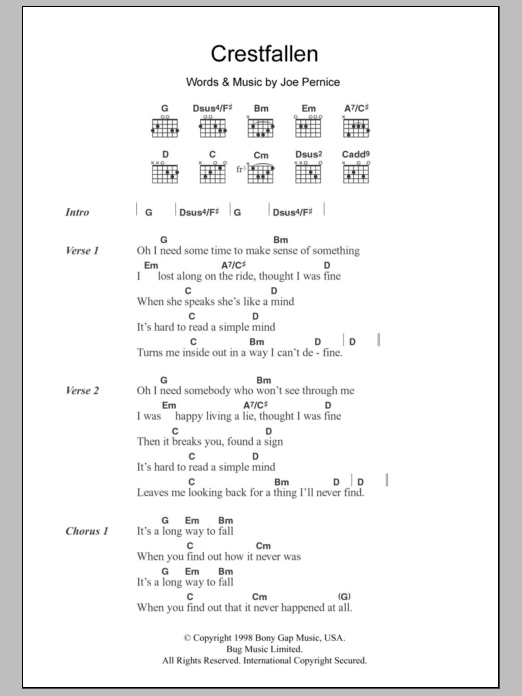 The Pernice Brothers Crestfallen Sheet Music Notes & Chords for Lyrics & Chords - Download or Print PDF