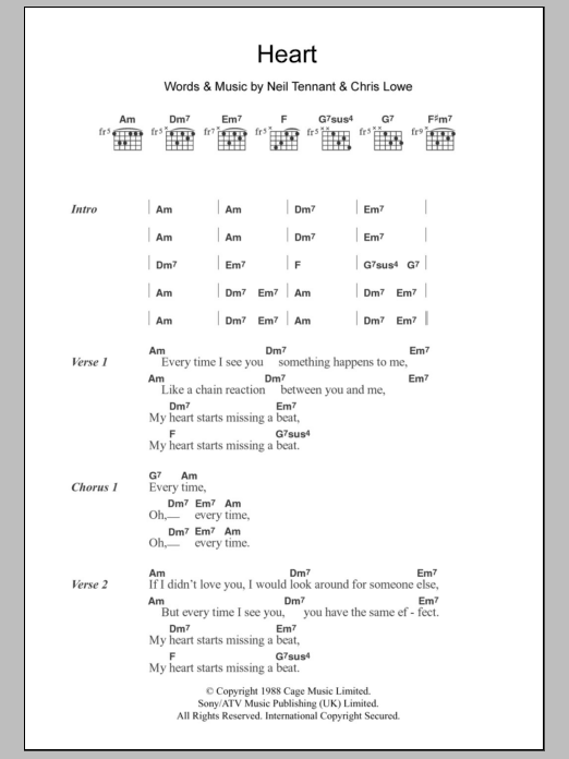 Pet Shop Boys Heart Sheet Music Notes & Chords for Lyrics & Chords - Download or Print PDF