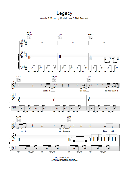 The Pet Shop Boys Legacy Sheet Music Notes & Chords for Piano, Vocal & Guitar - Download or Print PDF