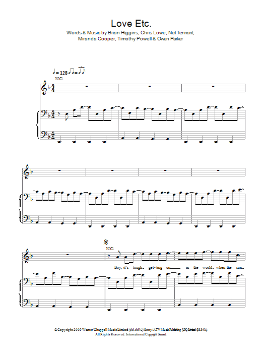 The Pet Shop Boys Love Etc. Sheet Music Notes & Chords for Piano, Vocal & Guitar - Download or Print PDF The Pet Shop Boys Love Etc. Sheet Music Notes & Chords for Piano, Vocal & Guitar - Download or Print PDF