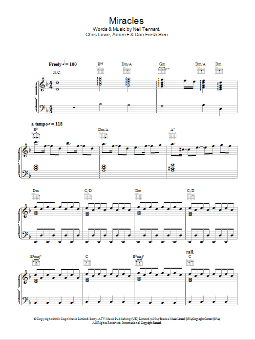 The Pet Shop Boys Miracles Sheet Music Notes & Chords for Piano, Vocal & Guitar (Right-Hand Melody) - Download or Print PDF