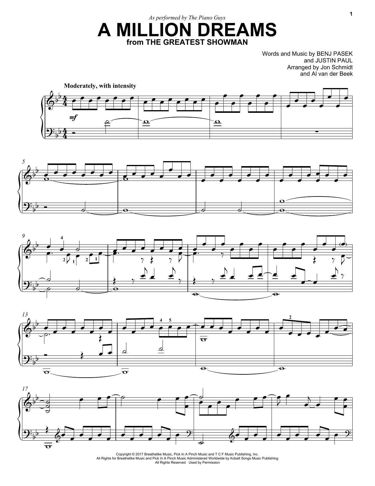 The Piano Guys A Million Dreams (from The Greatest Showman) Sheet Music Notes & Chords for Piano - Download or Print PDF