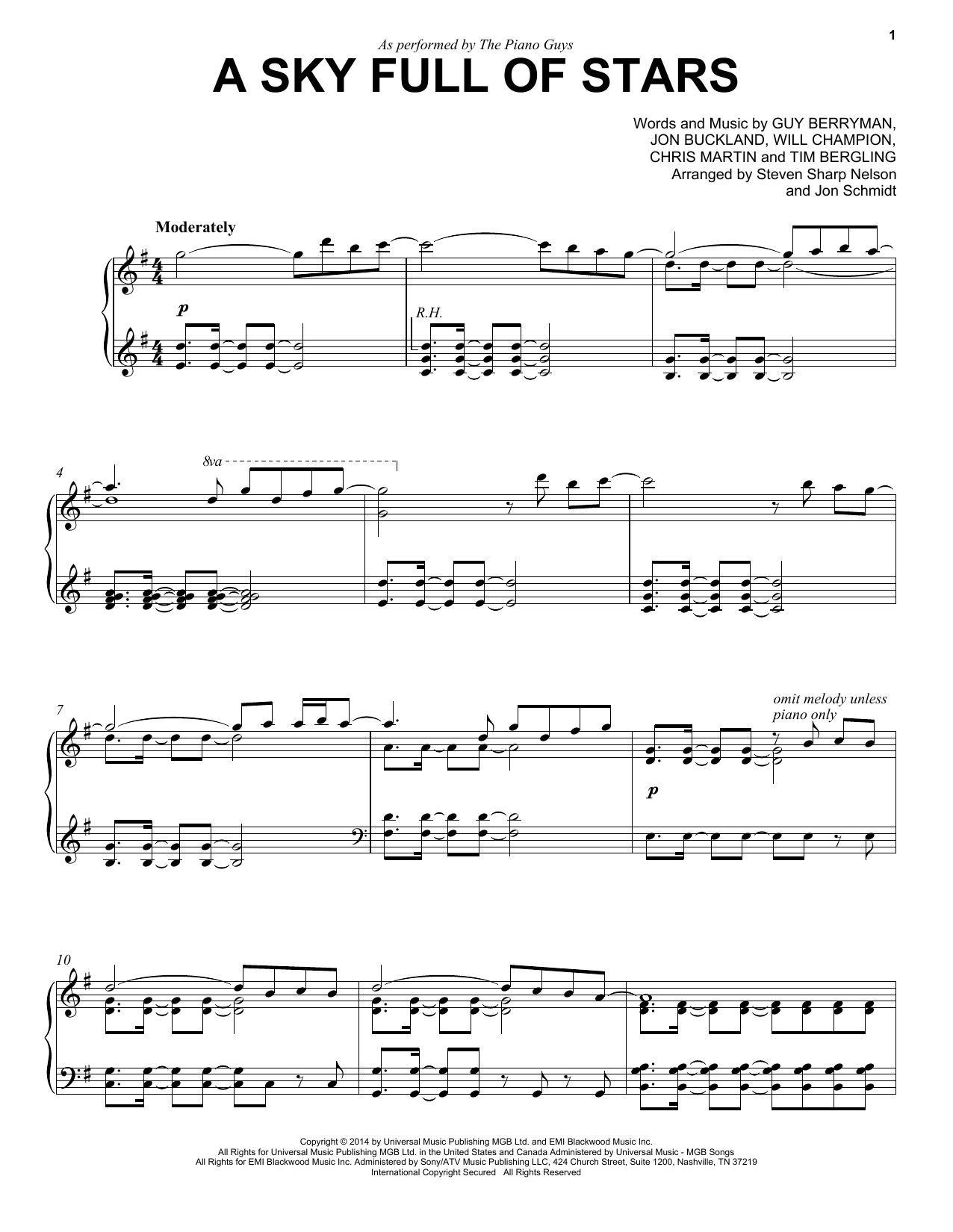 The Piano Guys A Sky Full Of Stars Sheet Music Notes & Chords for Violin and Piano - Download or Print PDF