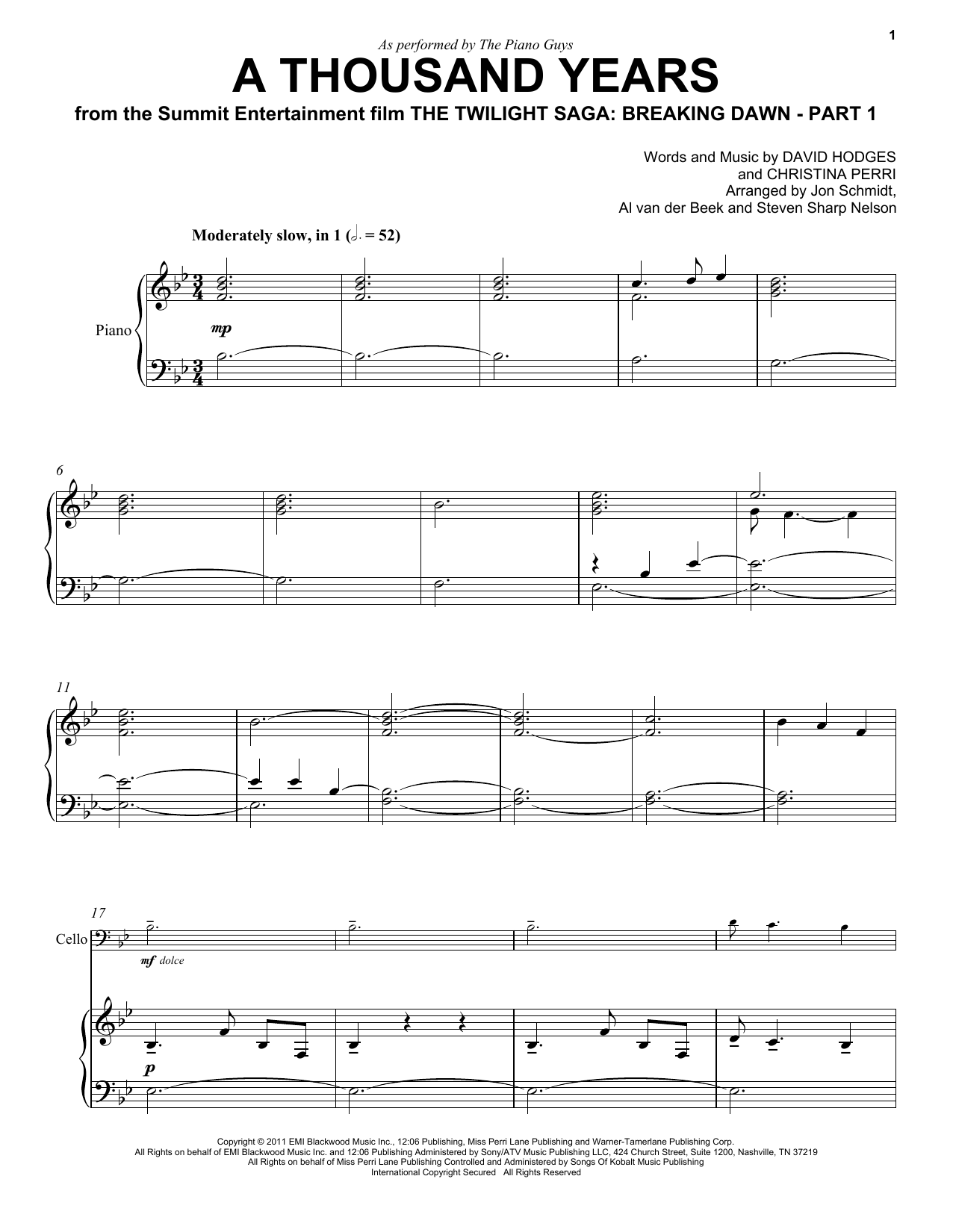 The Piano Guys A Thousand Years Sheet Music Notes & Chords for Piano - Download or Print PDF