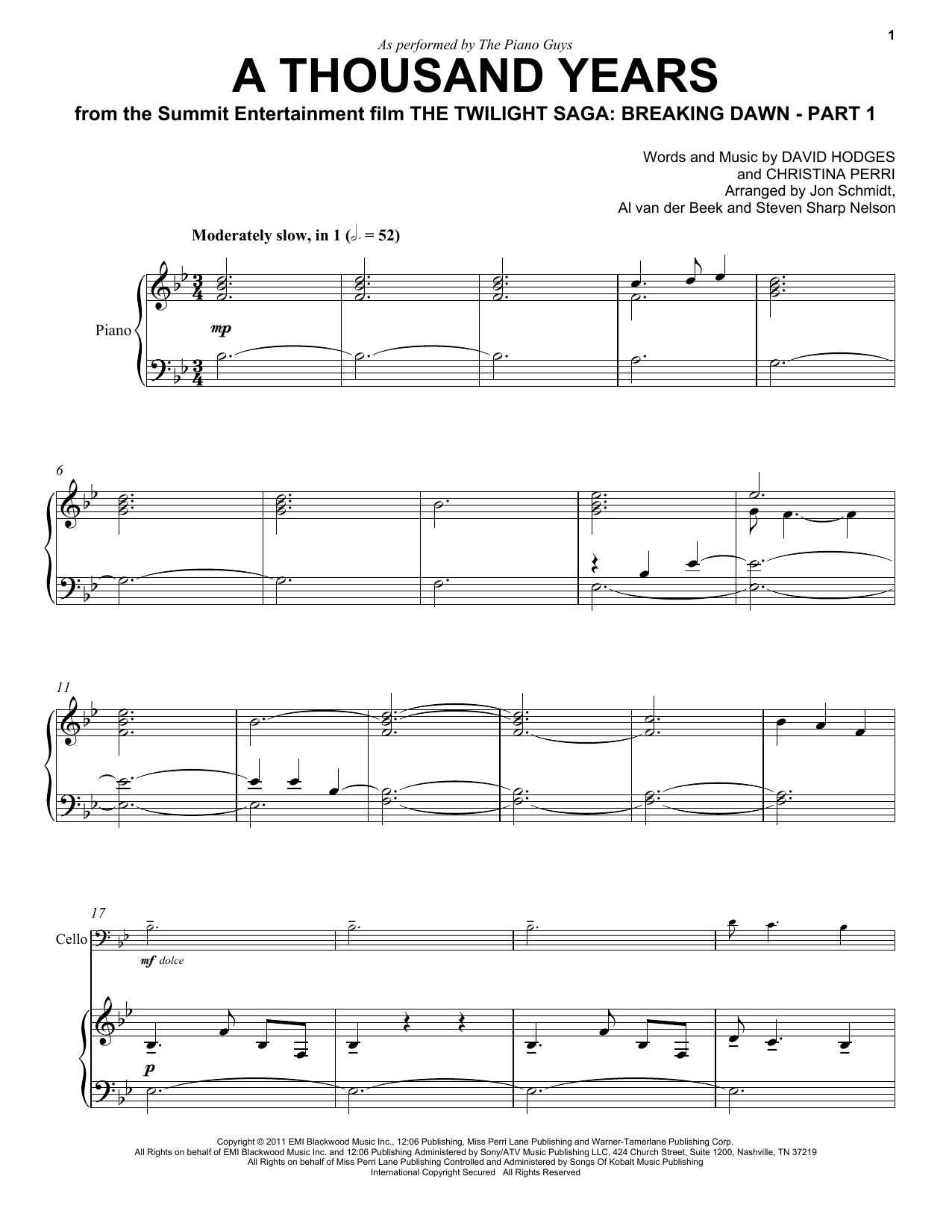 The Piano Guys A Thousand Years sheet music notes and chords. Download Printable PDF.