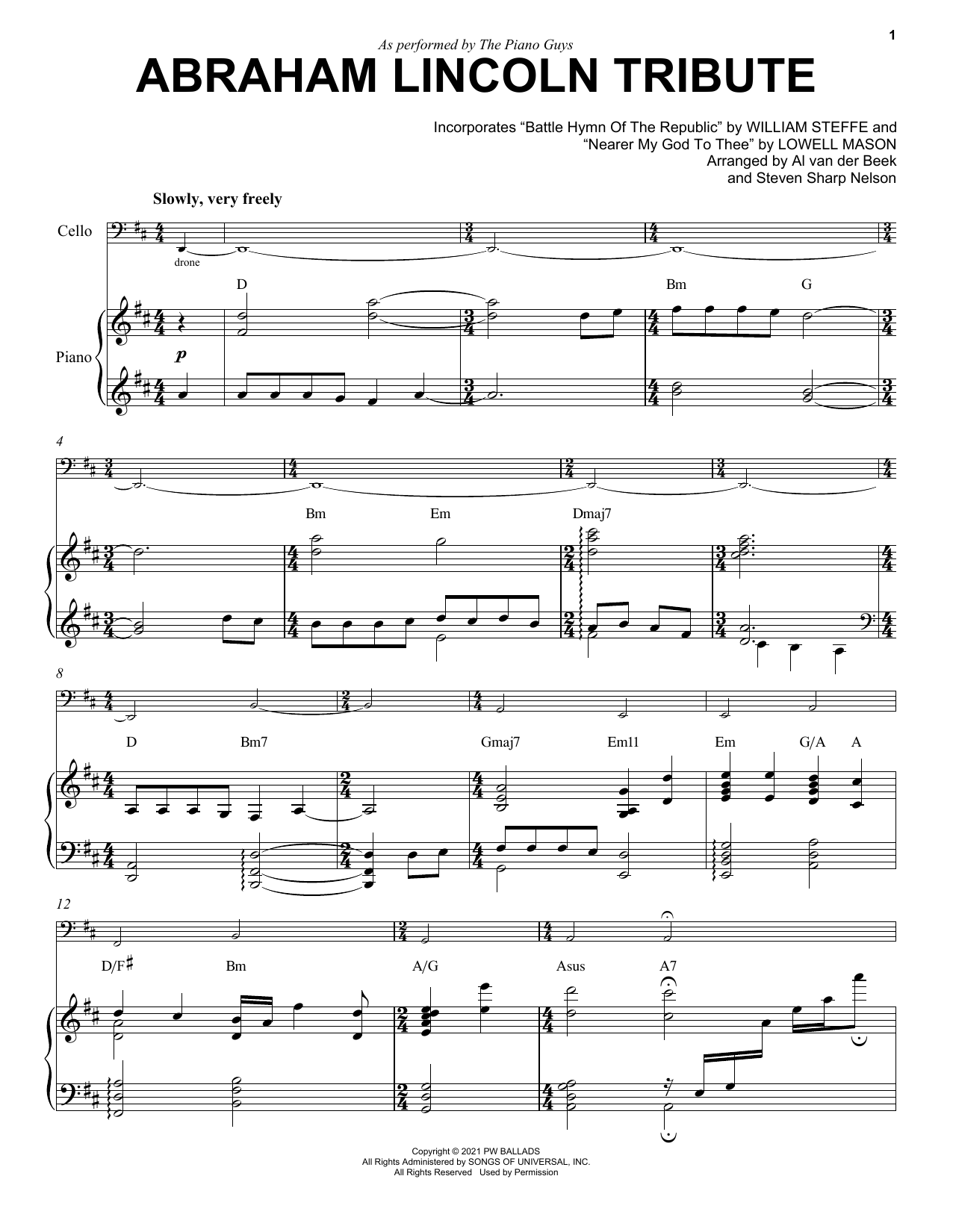 The Piano Guys Abraham Lincoln Tribute Sheet Music Notes & Chords for Cello and Piano - Download or Print PDF