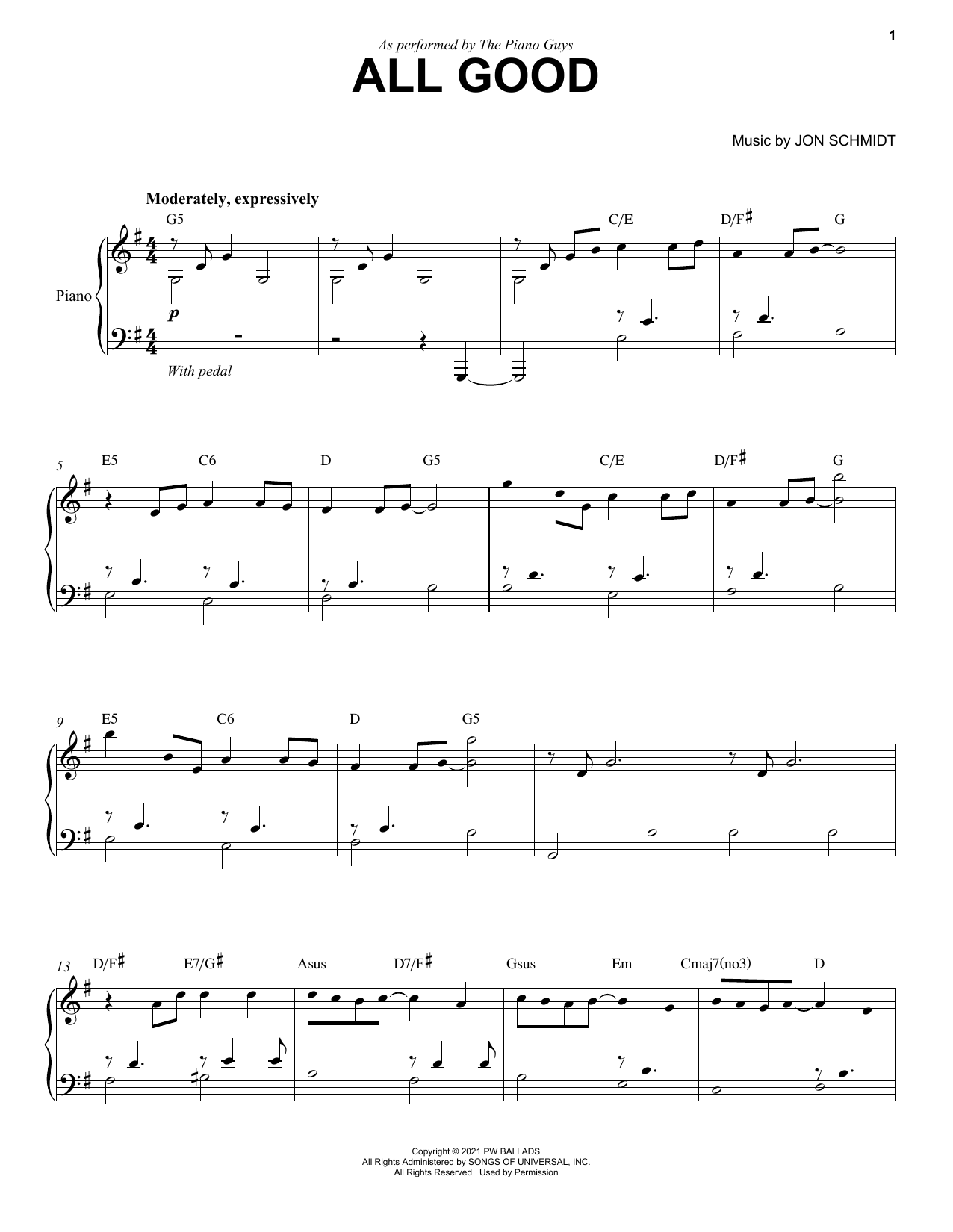 The Piano Guys All Good Sheet Music Notes & Chords for Piano Solo - Download or Print PDF