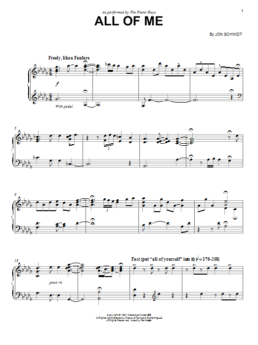 The Piano Guys All Of Me Sheet Music Notes & Chords for Easy Piano - Download or Print PDF