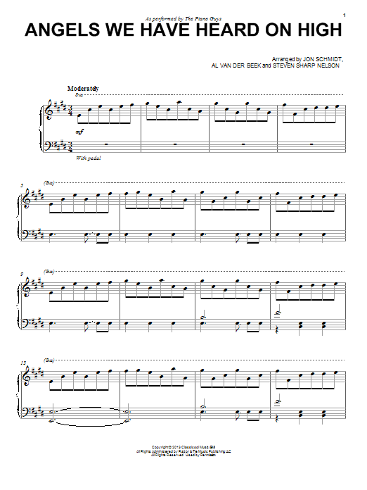 The Piano Guys Angels We Have Heard On High Sheet Music Notes & Chords for Piano Solo - Download or Print PDF