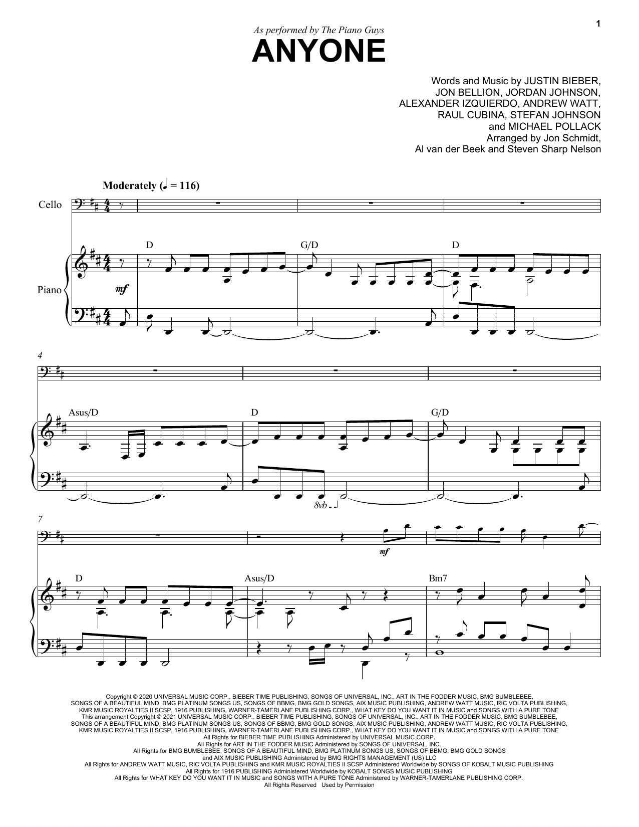 The Piano Guys Anyone Sheet Music Notes & Chords for Cello and Piano - Download or Print PDF