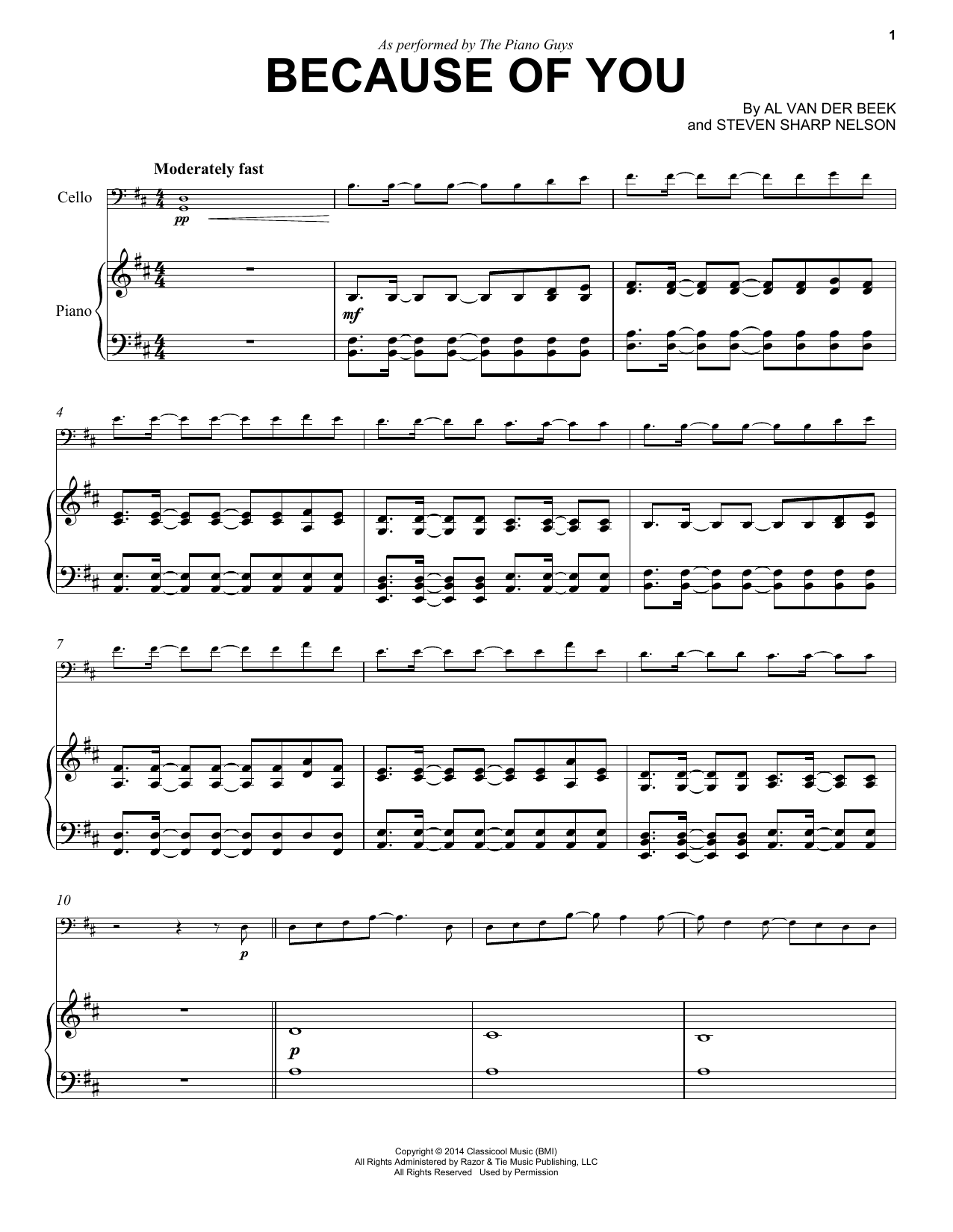 The Piano Guys Because Of You Sheet Music Notes & Chords for Violin - Download or Print PDF