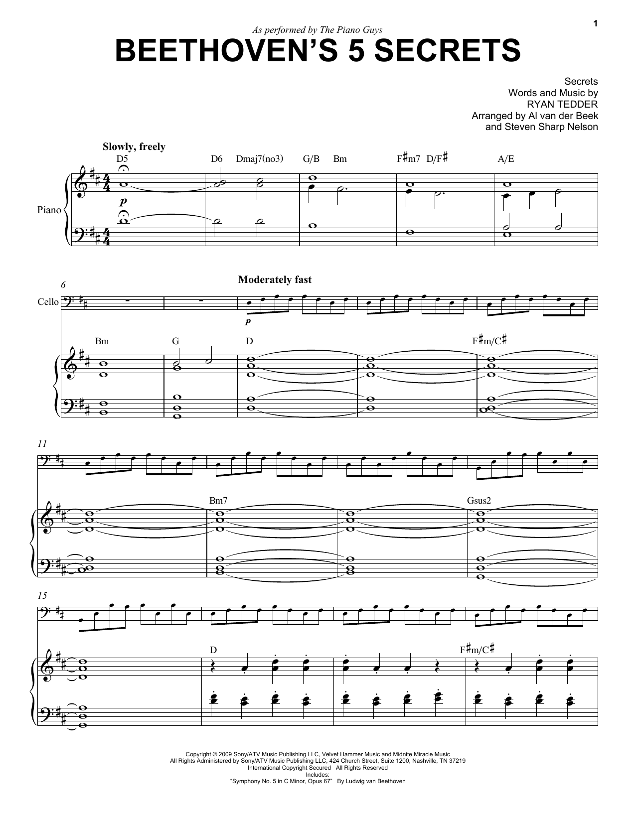 The Piano Guys Beethoven's 5 Secrets Sheet Music Notes & Chords for Cello and Piano - Download or Print PDF