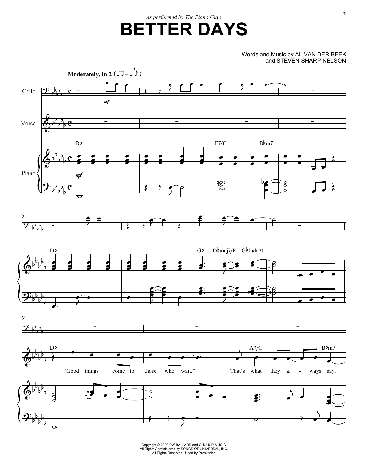 The Piano Guys Better Days Sheet Music Notes & Chords for Cello and Piano - Download or Print PDF