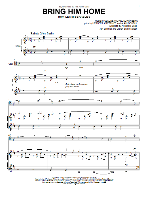 The Piano Guys Bring Him Home Sheet Music Notes & Chords for Piano - Download or Print PDF