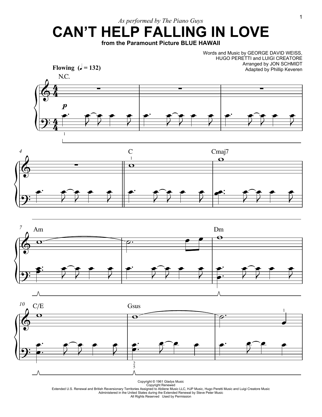The Piano Guys Can't Help Falling In Love (arr. Phillip Keveren) Sheet Music Notes & Chords for Easy Piano - Download or Print PDF