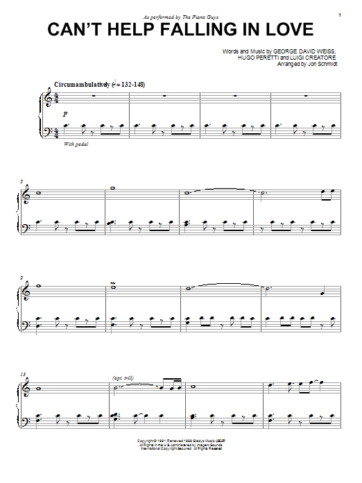 The Piano Guys Can't Help Falling In Love Sheet Music Notes & Chords for Piano - Download or Print PDF