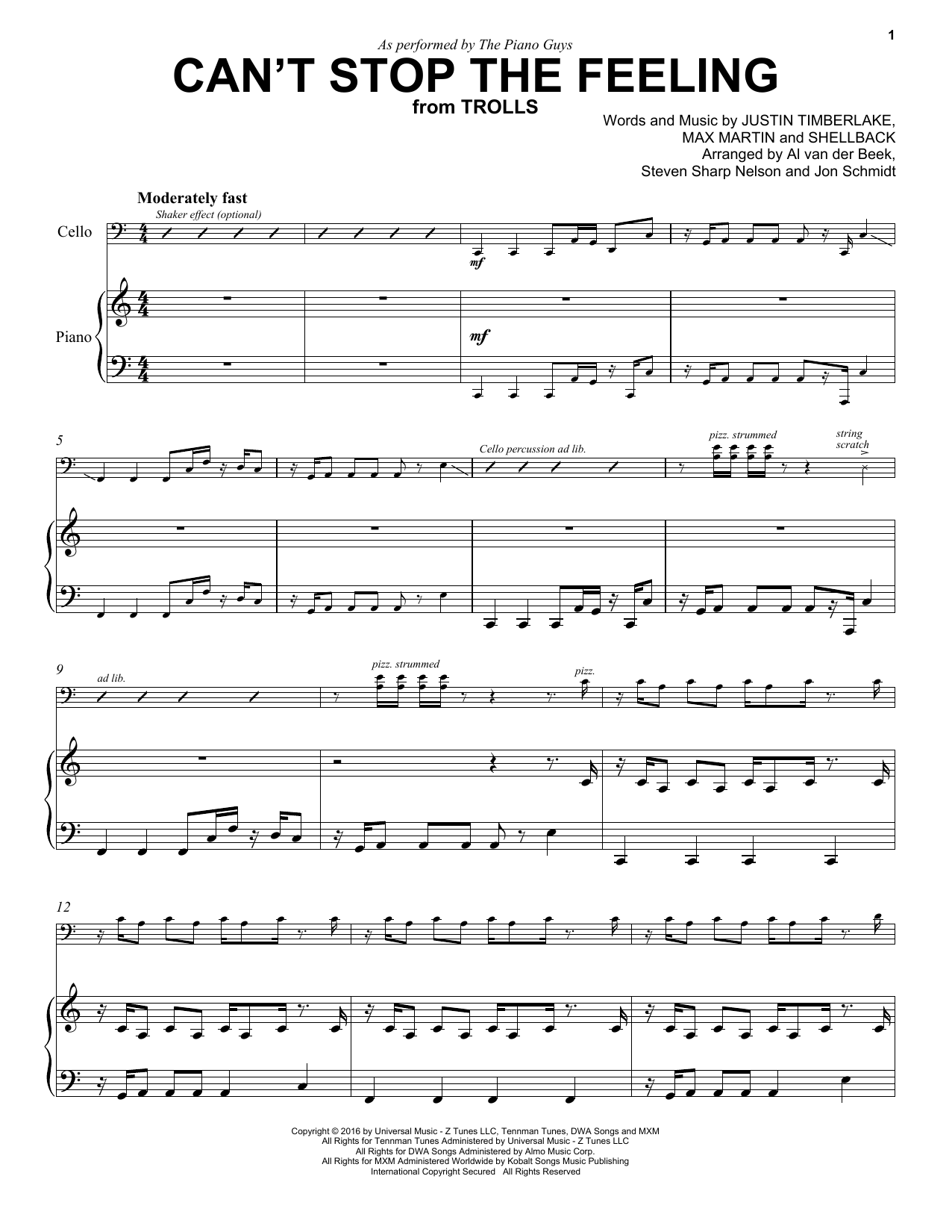 The Piano Guys Can't Stop The Feeling Sheet Music Notes & Chords for Violin and Piano - Download or Print PDF
