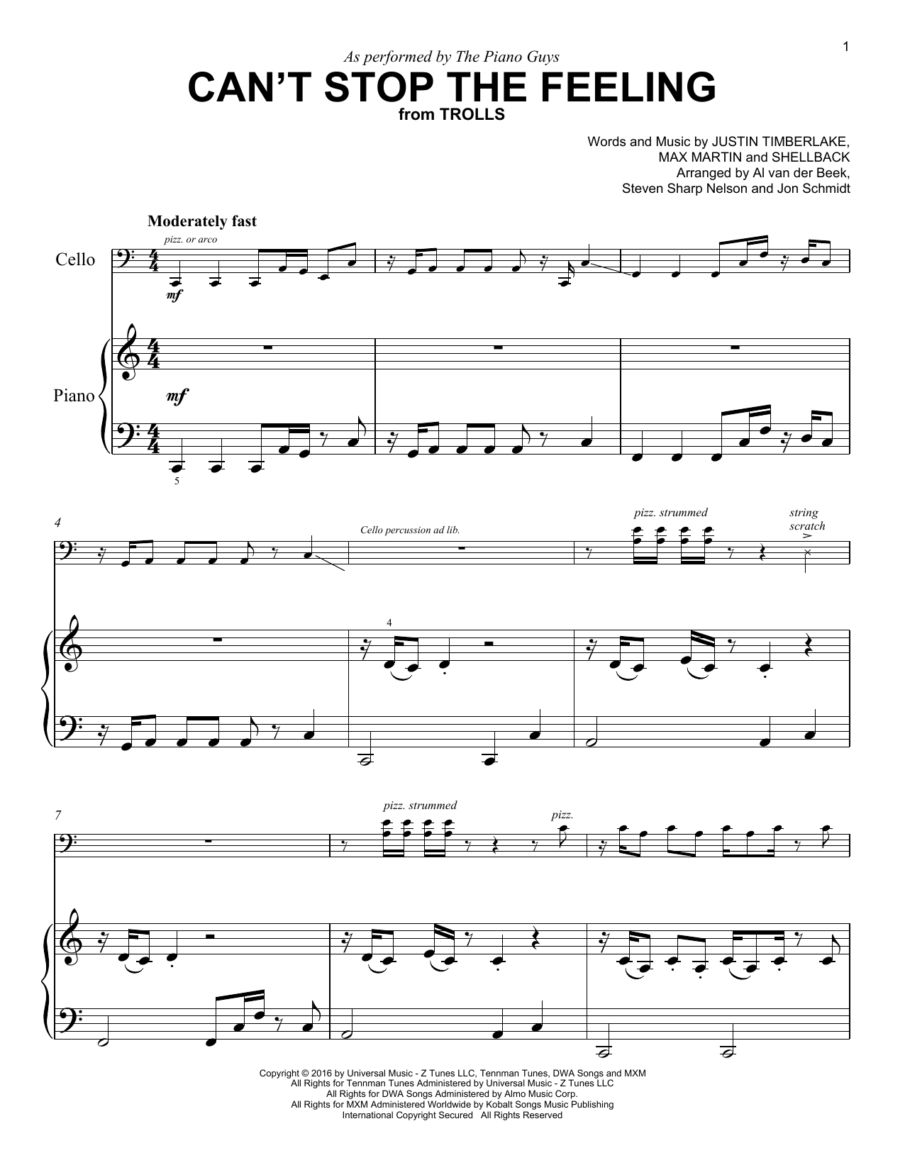 The Piano Guys Can't Stop The Feeling! Sheet Music Notes & Chords for Easy Piano Solo - Download or Print PDF