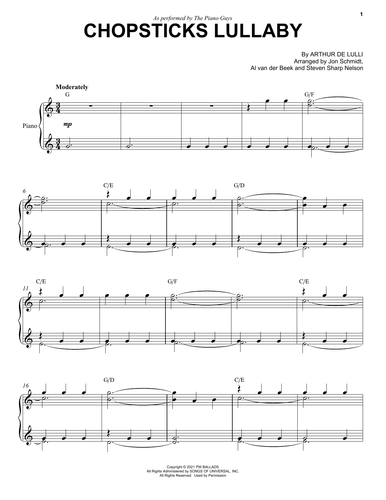 The Piano Guys Chopsticks Lullaby Sheet Music Notes & Chords for Cello and Piano - Download or Print PDF