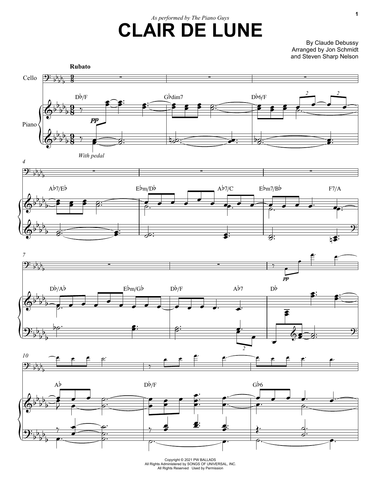 The Piano Guys Clair De Lune Sheet Music Notes & Chords for Cello and Piano - Download or Print PDF