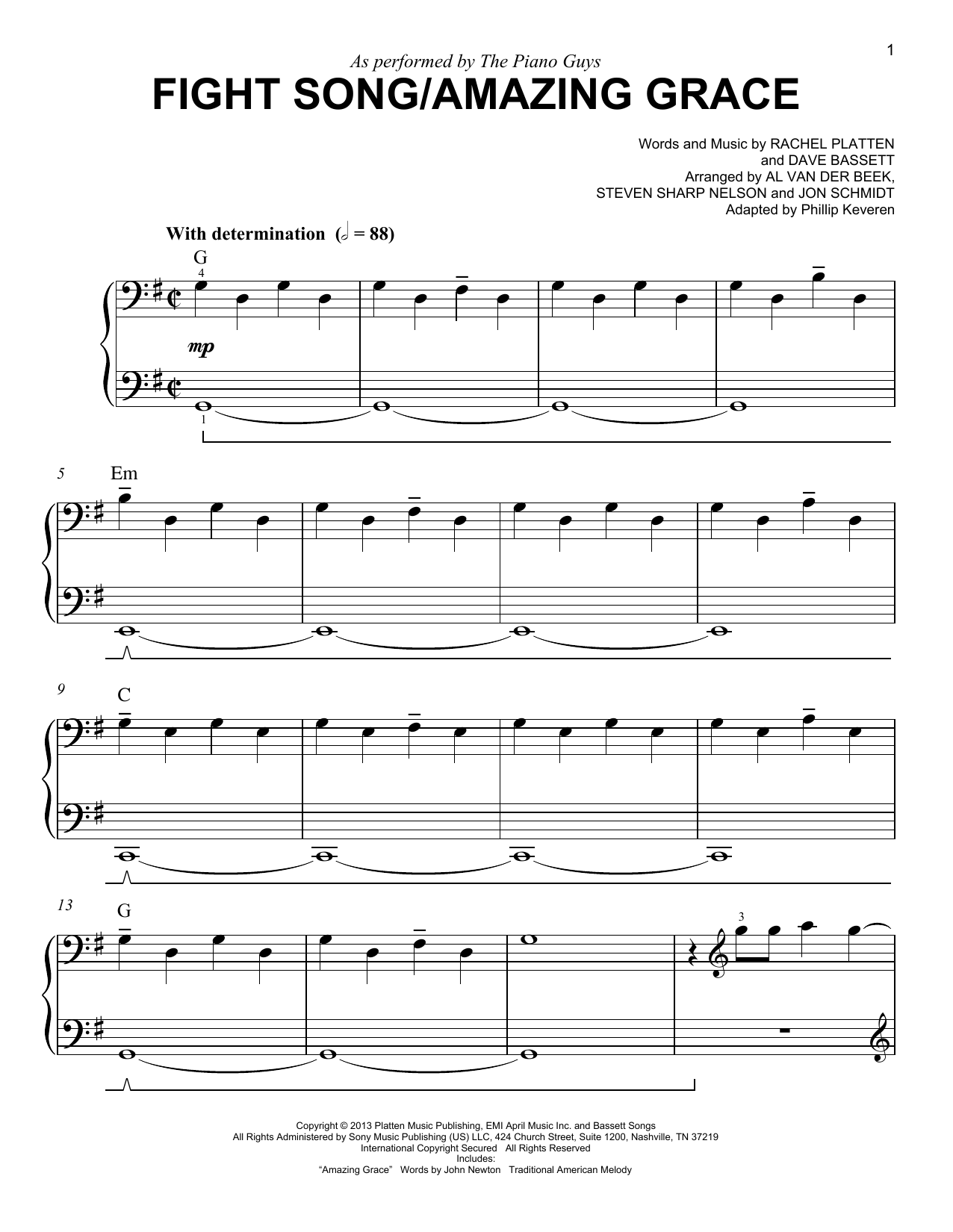 The Piano Guys Fight Song/Amazing Grace (arr. Phillip Keveren) Sheet Music Notes & Chords for Easy Piano - Download or Print PDF