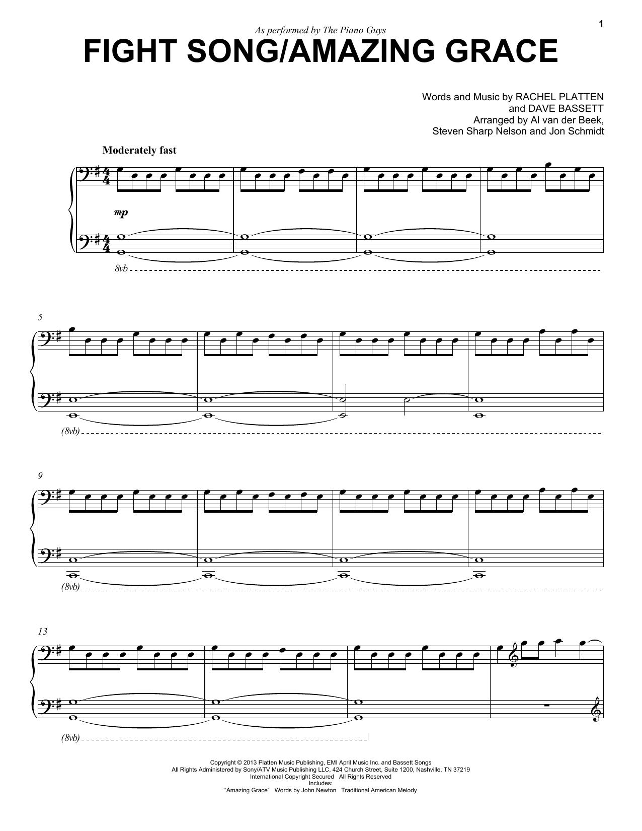 The Piano Guys Fight Song/Amazing Grace Sheet Music Notes & Chords for Piano - Download or Print PDF