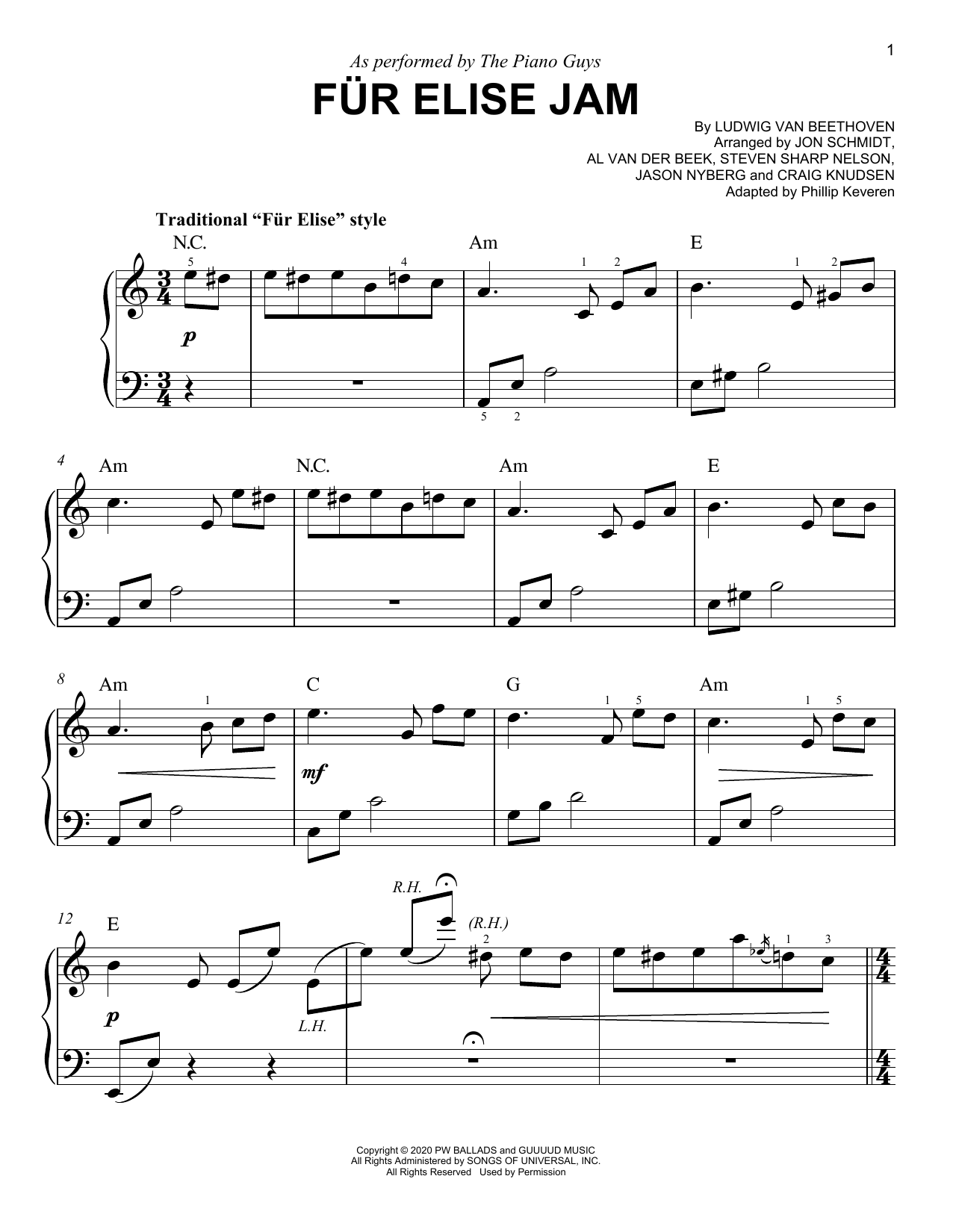 The Piano Guys Fur Elise Jam (arr. Phillip Keveren) Sheet Music Notes & Chords for Easy Piano - Download or Print PDF