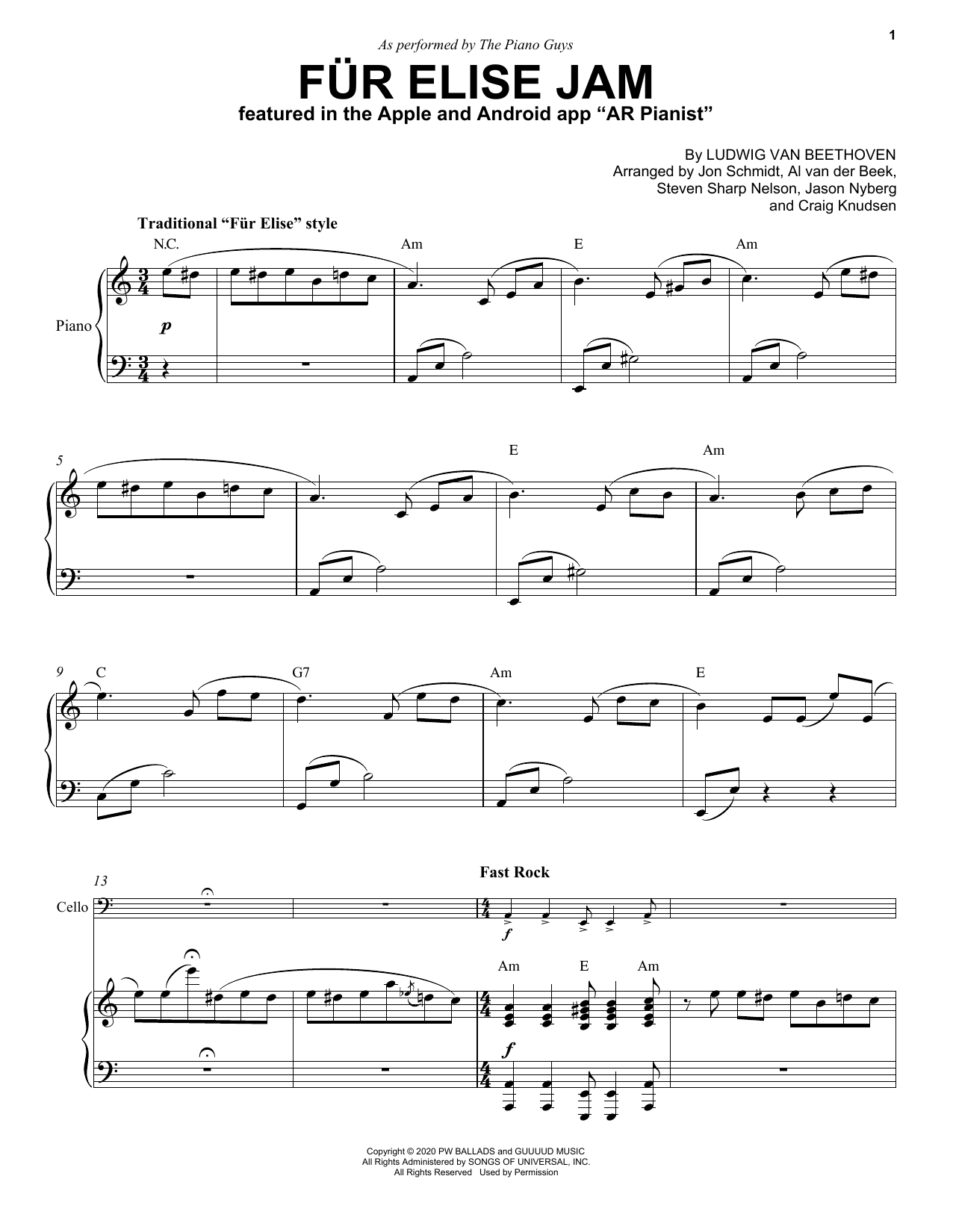 The Piano Guys Für Elise Jam Sheet Music Notes & Chords for Cello and Piano - Download or Print PDF