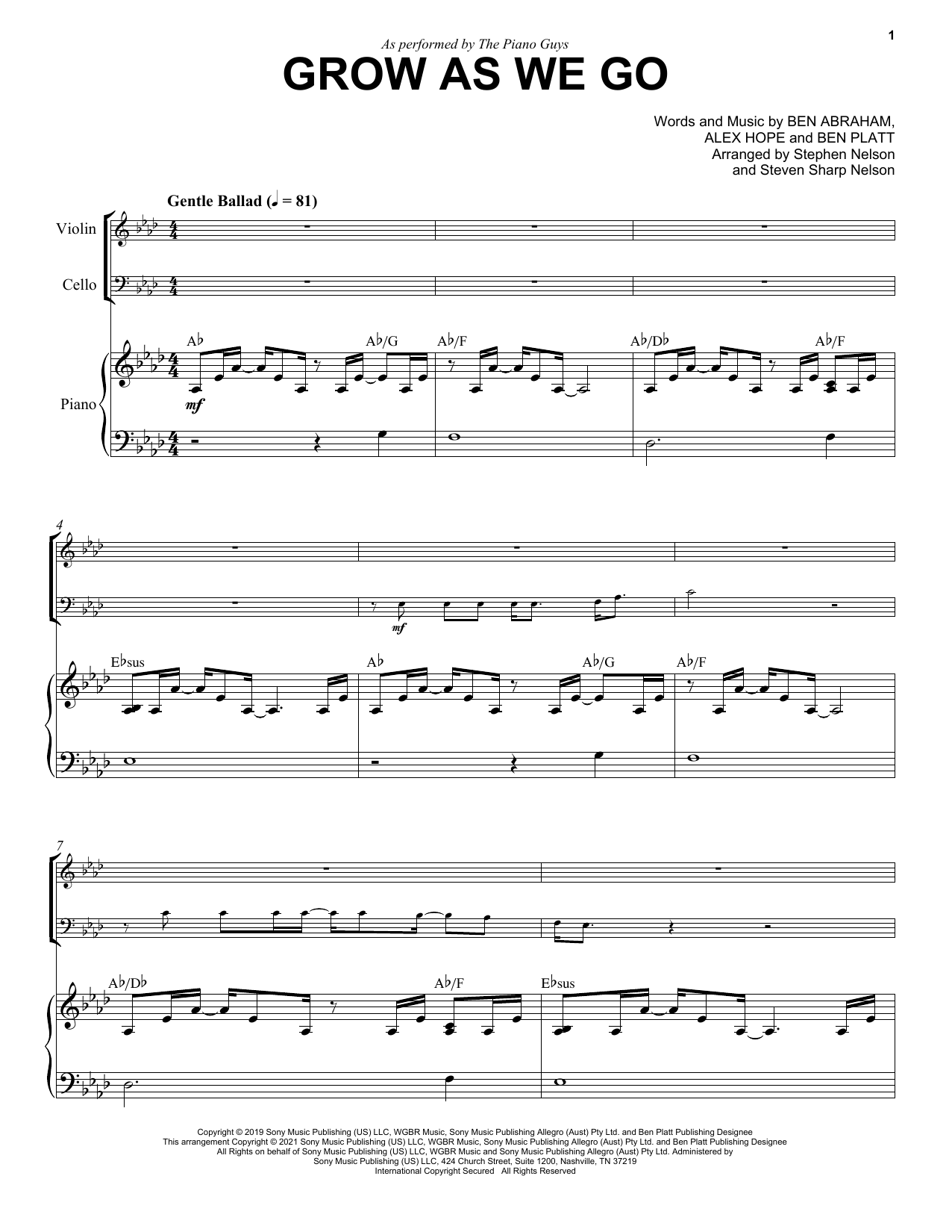 The Piano Guys Grow As We Go Sheet Music Notes & Chords for Cello and Piano - Download or Print PDF