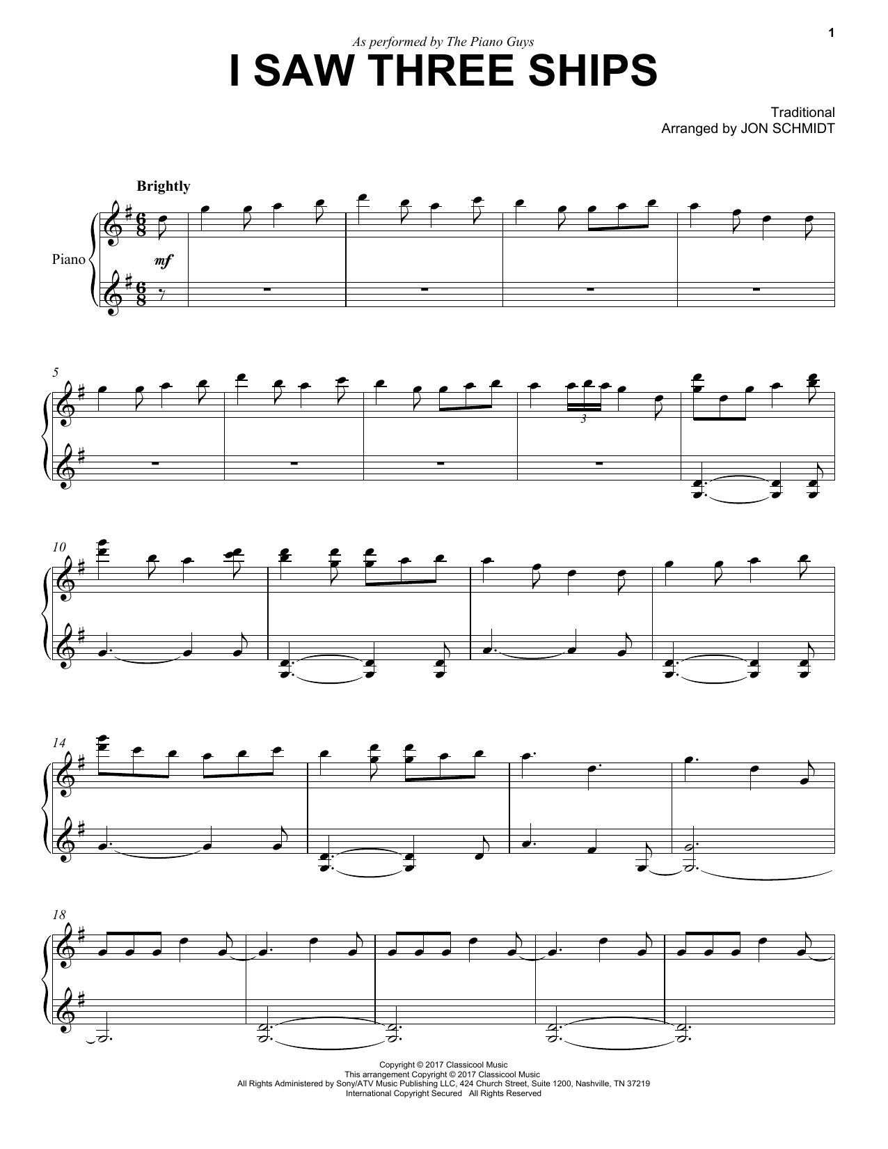 The Piano Guys I Saw Three Ships Sheet Music Notes & Chords for Piano - Download or Print PDF