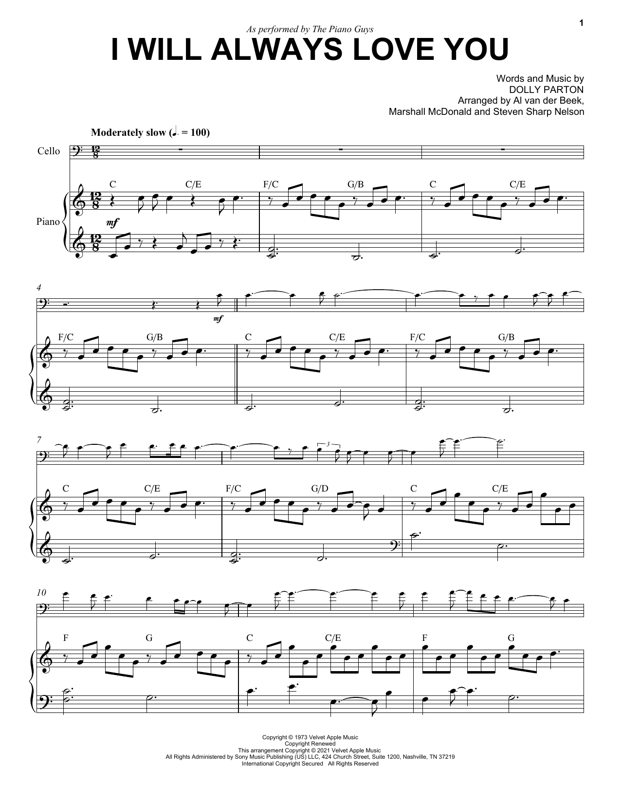 The Piano Guys I Will Always Love You Sheet Music Notes & Chords for Piano Solo - Download or Print PDF